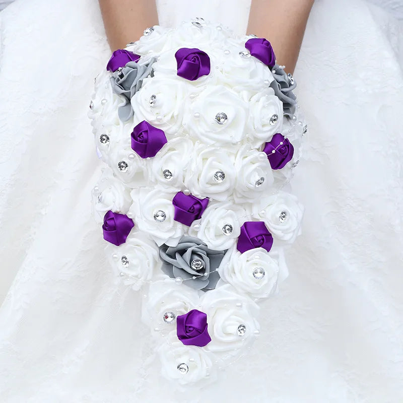 Waterfall New Wedding Bouquets for Bride and Bridesmaid Rose Rhinestones Hand Flower Party Wedding Decoration