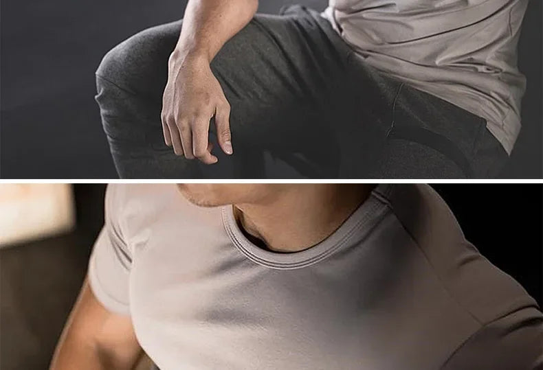 Men's Summer Skinny Short Sleeve Casual T-Shirt Male Gym Fitness Sport Running Workout Tight Tee Cotton Tops Sweatshirt Clothing