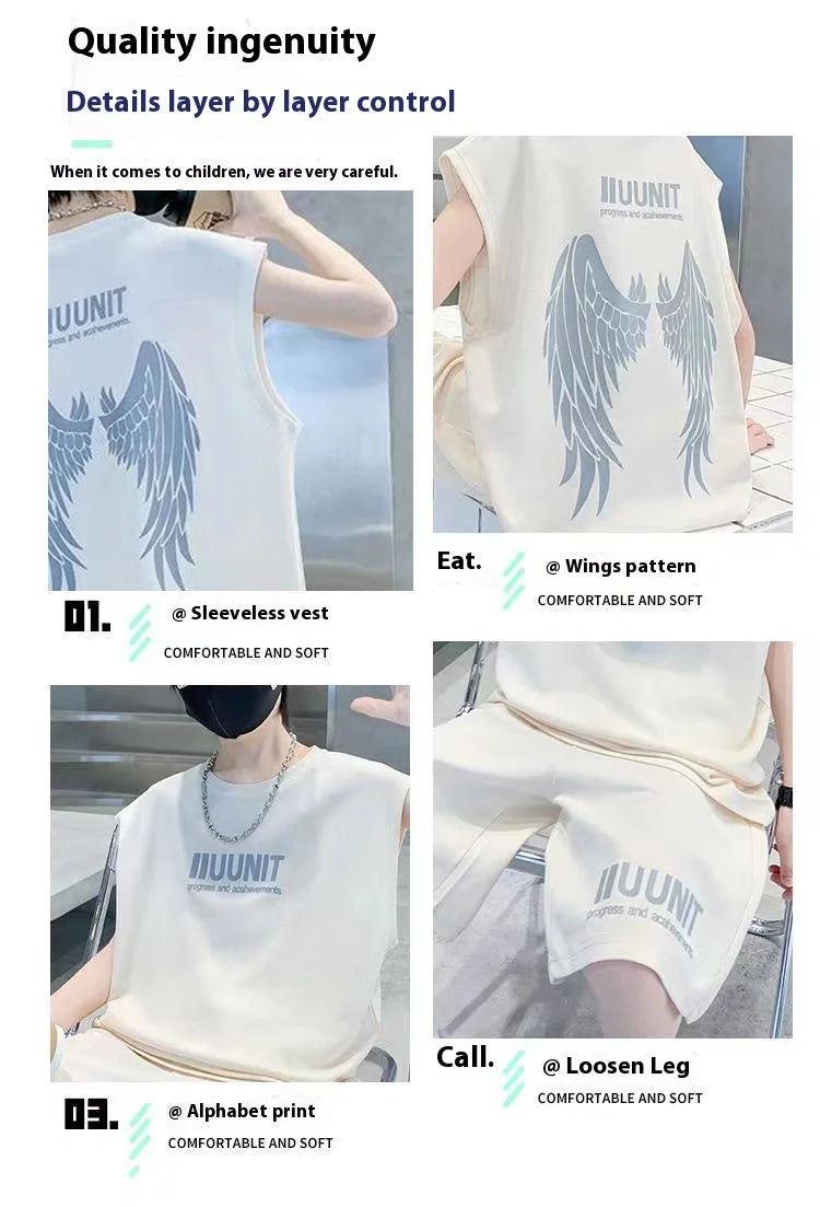 Boys Summer Suit New Children's Sleeveless Vest Sports Suit Fried Street Clothes Cool Handsome Summer Children's Clothing
