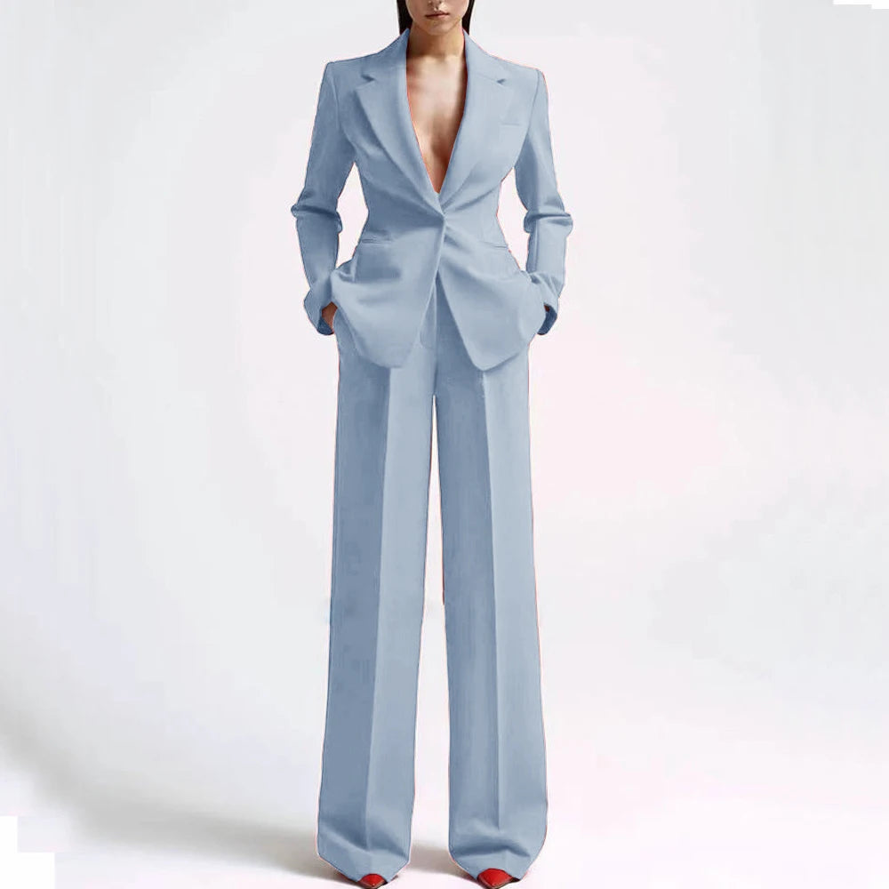 Formal Women Suits Office Slim Fit Ladies 2 Pcs Blazer+Pants Set Blazer Lady Business Work Wear Party Dress Trouser With Pocket