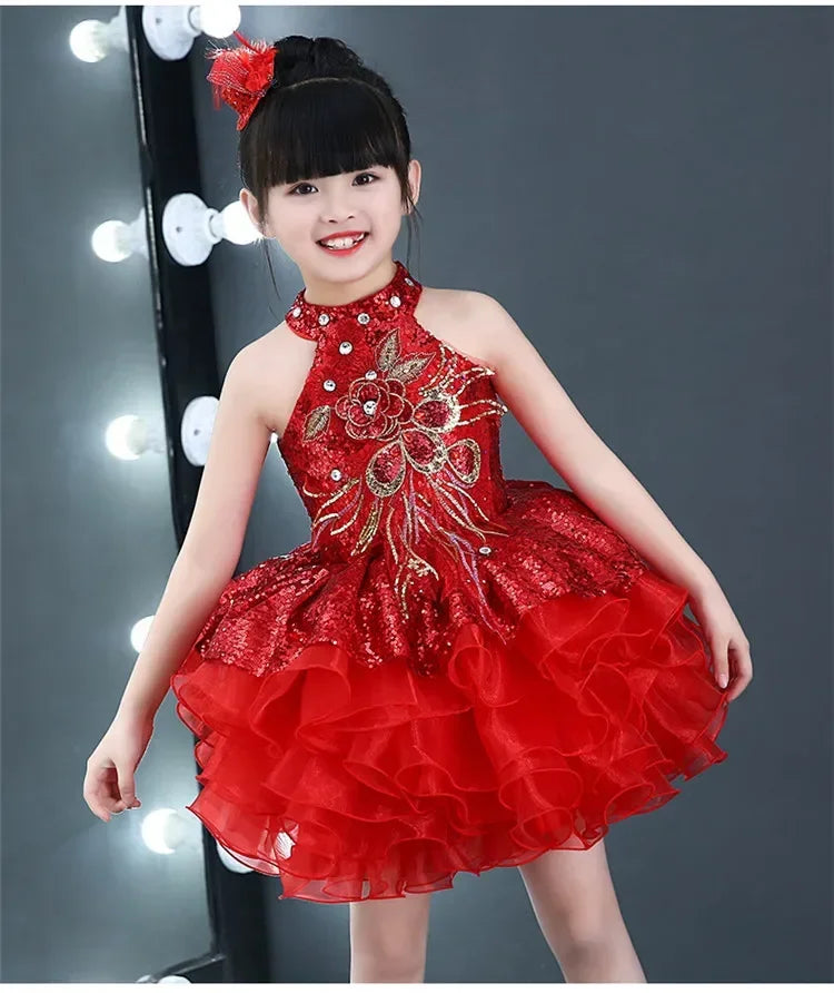 Summer Stage Princess Girls Casual Dresses Sequin Tutu Children Costume Robe Fille Party Baby Clothing Dance Kids Dress Vestidos