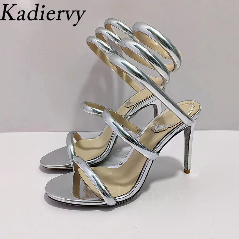 Summer High Heels Gladiator Sandals Women Ankle Snake Twine Around Runway Shoes Woman Stiletto Sandals Woman Sandalias Mujer