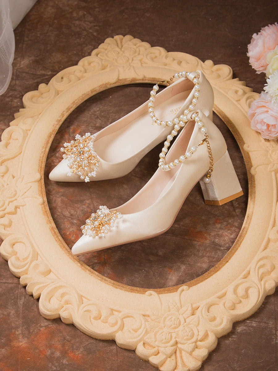 Wedding Shoes Female Footwear Bride Dress New Flower High Flat Floral Pumps Shoes Woman Flats Dress Wedding New Floral Pumps