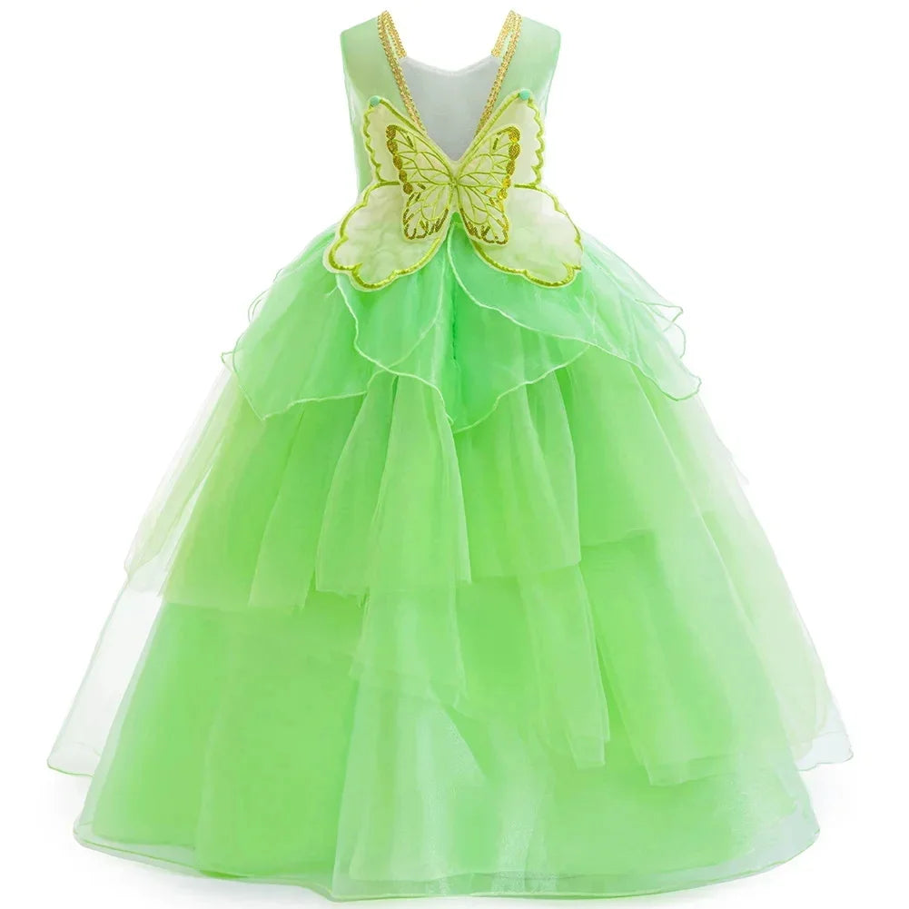 Children's Day Girl Dresses Butterfly Wings On The Back Ruffle Green Summer Dress For Girls Sleeveless Daily Outfits Clothes