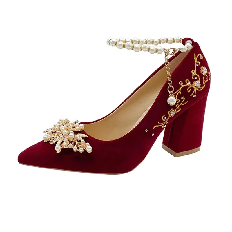 Wedding Shoes Female Footwear Bride Dress New Flower High Flat Floral Pumps Shoes Woman Flats Dress Wedding New Floral Pumps