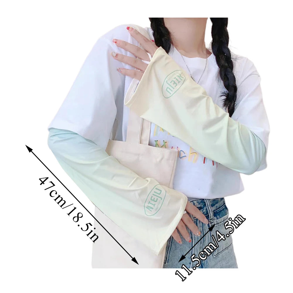 Summer Girl Gradient Ice Silk Sleeve Cycling Running Fishing UV Sun Protection Ice Fabric Arm Sleeves Quick Dry Breathable Cuffs