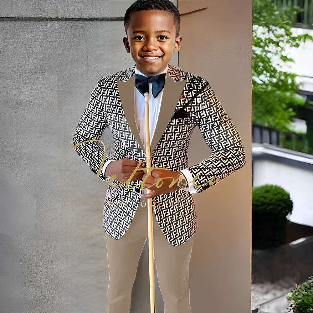 Floral Prom Boy Suits Slim Fit Costume Boy Wedding Tuxedo Terno Blazer 2 PCS Kids Designer Fashion Suit Set (Jacket + Pants)