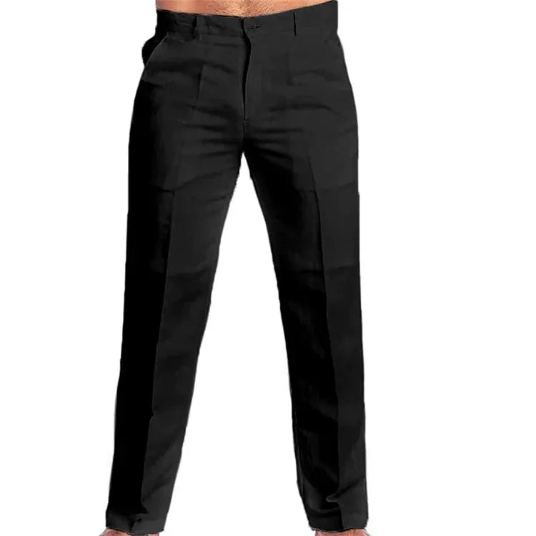 Men's Clothing Linen Slant Pocket Straight Solid Color Comfortable Breathable Daily Casual Pants