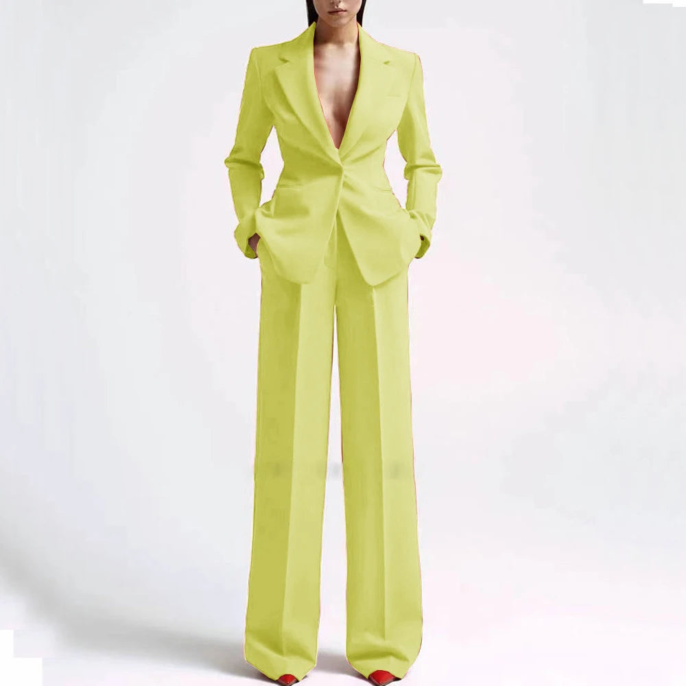 Formal Women Suits Office Slim Fit Ladies 2 Pcs Blazer+Pants Set Blazer Lady Business Work Wear Party Dress Trouser With Pocket