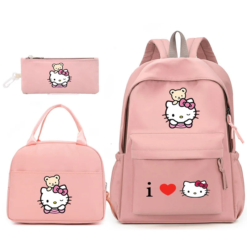 3pcs/Set Hello Kitty Backpack with Lunch Bag for Teenagers Student School Bags Casual Comfortable Travel Set