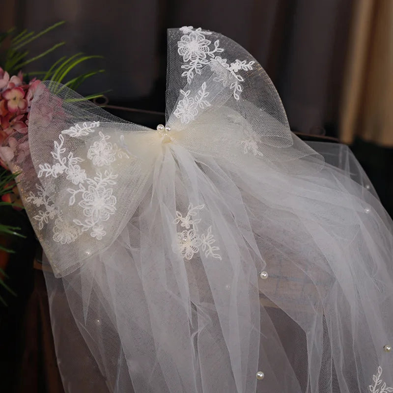 Korean Style Wedding Veil Large Bowknot Bride Veils Wedding Hair Accessories Woman's accessories