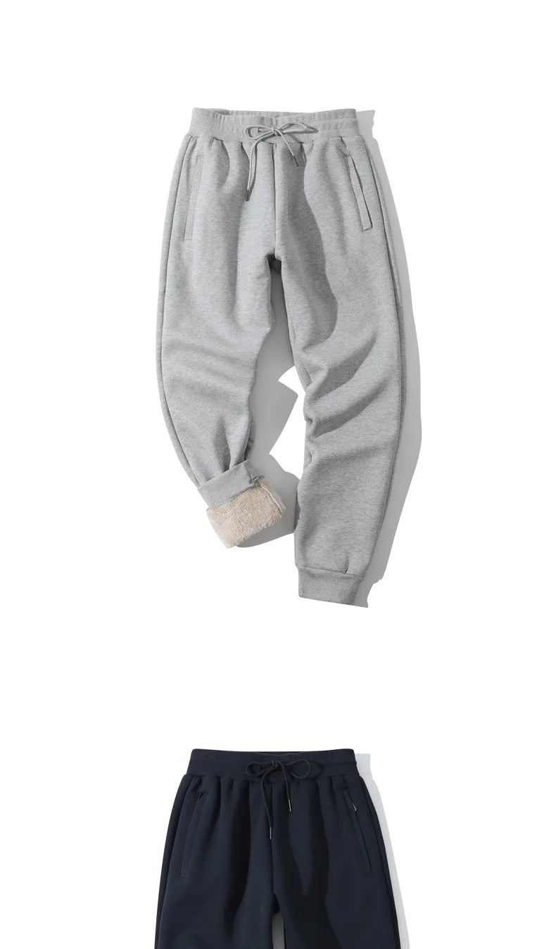 Winter Men's Fleece Joggers Elastic Waist Casual Wide Leg Sweatpants Thickened Thermal Sports Pants Hip hop Streetwear