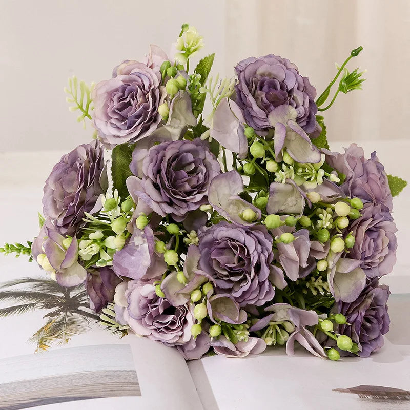 Artificial Hydrangea Flowers Rose Silk Flowers for Wedding Desk Room Party DIY Bouquet Decor Fake Flower Arrangements Home Decor