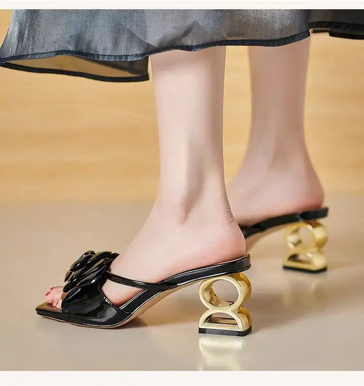 Women Shoes 2024 New Summer Fashion Flowers Black Beige Gold Dress Party Wedding Female Sandals Big Size