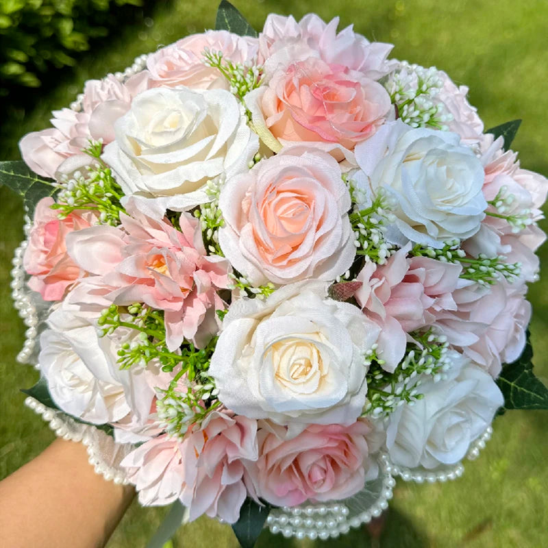 1PC White Rose Bouquets for Bride Bridesmaid Bouquets Wedding Tossing Bouquet photography props Ball Party Valentine's Day Gift