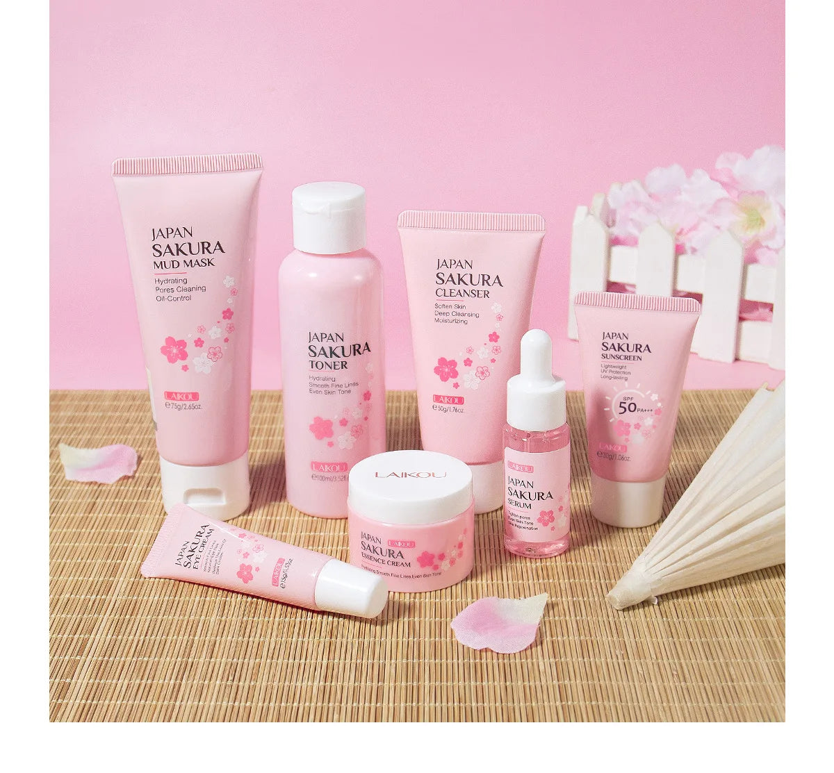 LAIKOU cleansing Laikou moisturizing hydration Japan Cherry Blossom Skincare 7-piece Mud Mask Edition Facial Care Set