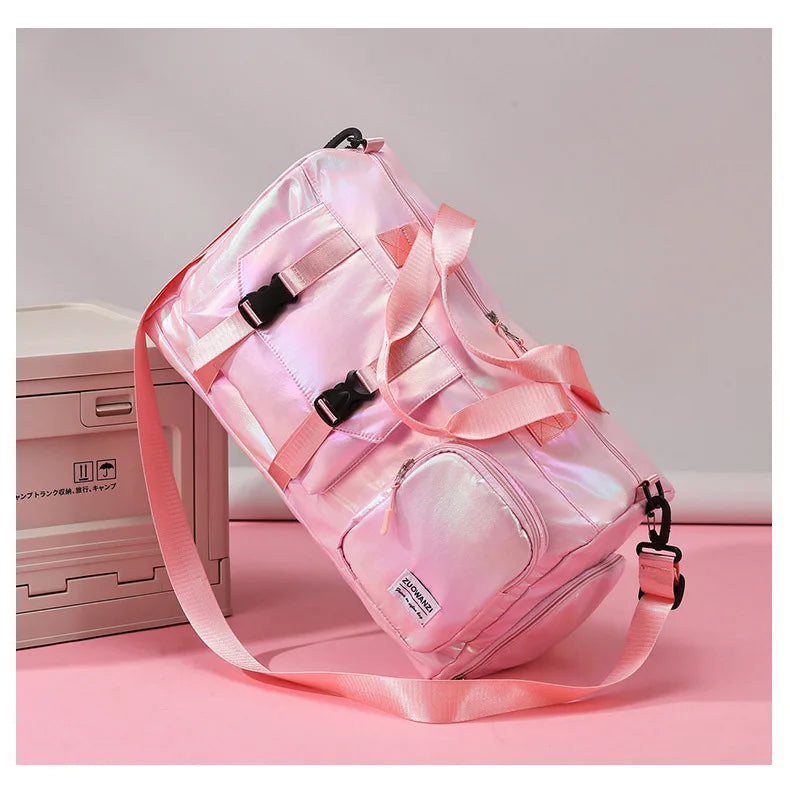 Pearl Glossy Gym Bag Women Fitness Training Handbag Waterproof Yoga Bags Wet Dry Separation Swimming Pack Female Travel Tote Bag