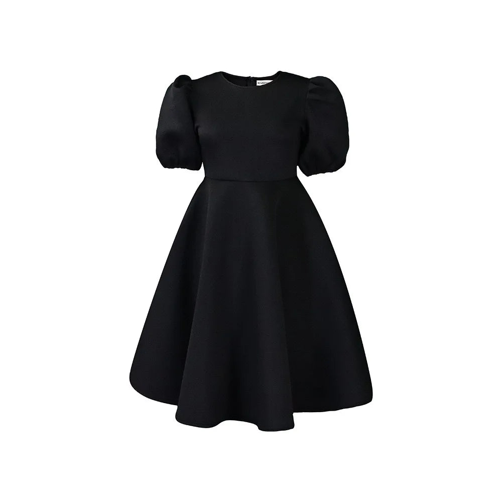 Elegant Party Dresses for Women O Neck Short Sleeve High Waisted A Line Pleated Mid Calf Luxury Birthday Dinner Vestidos Mujer
