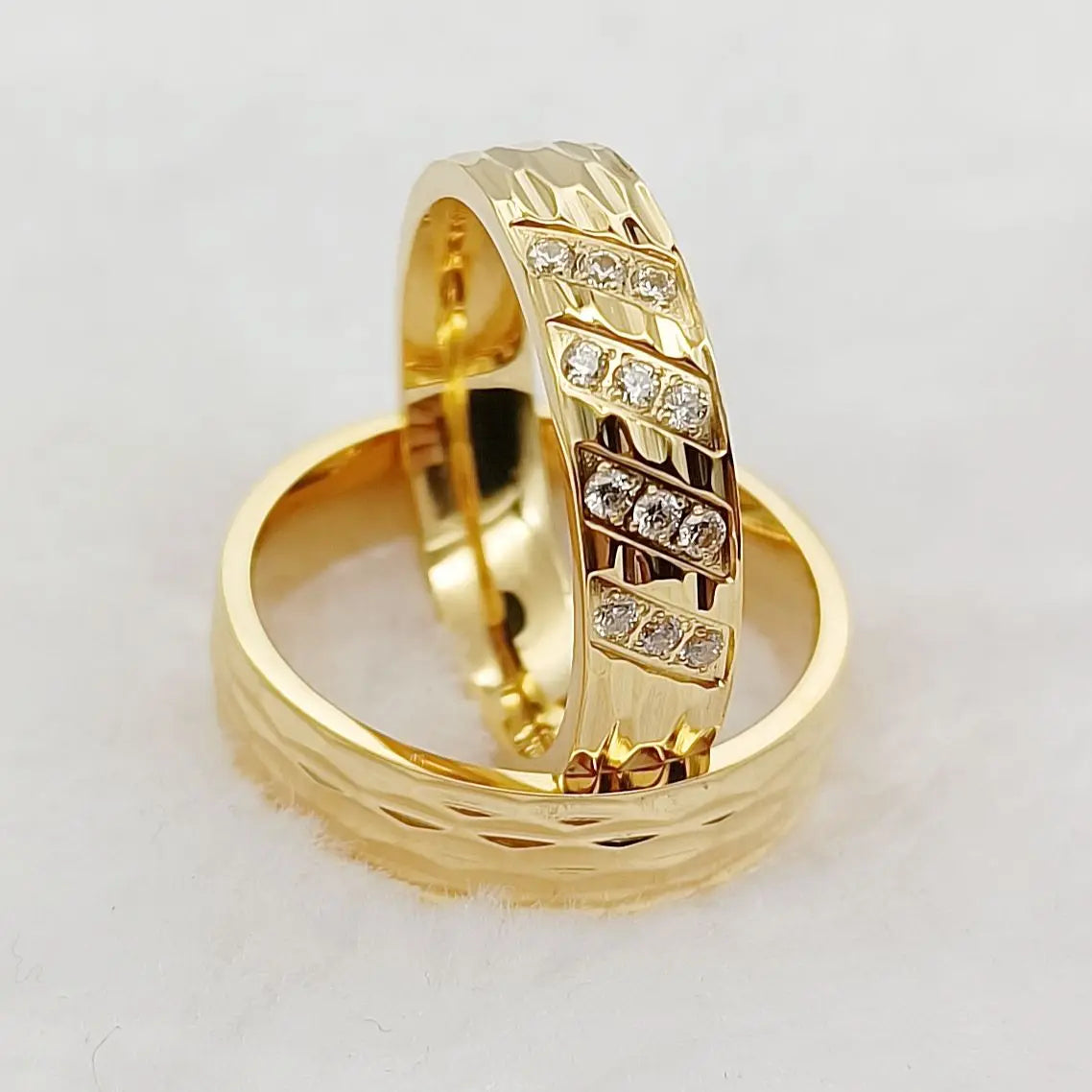 Wedding Rings Sets for Men and Women Handmade Unique Designer Matte 24k Gold Plated Titanium Jewelry Lover's Couples Ring