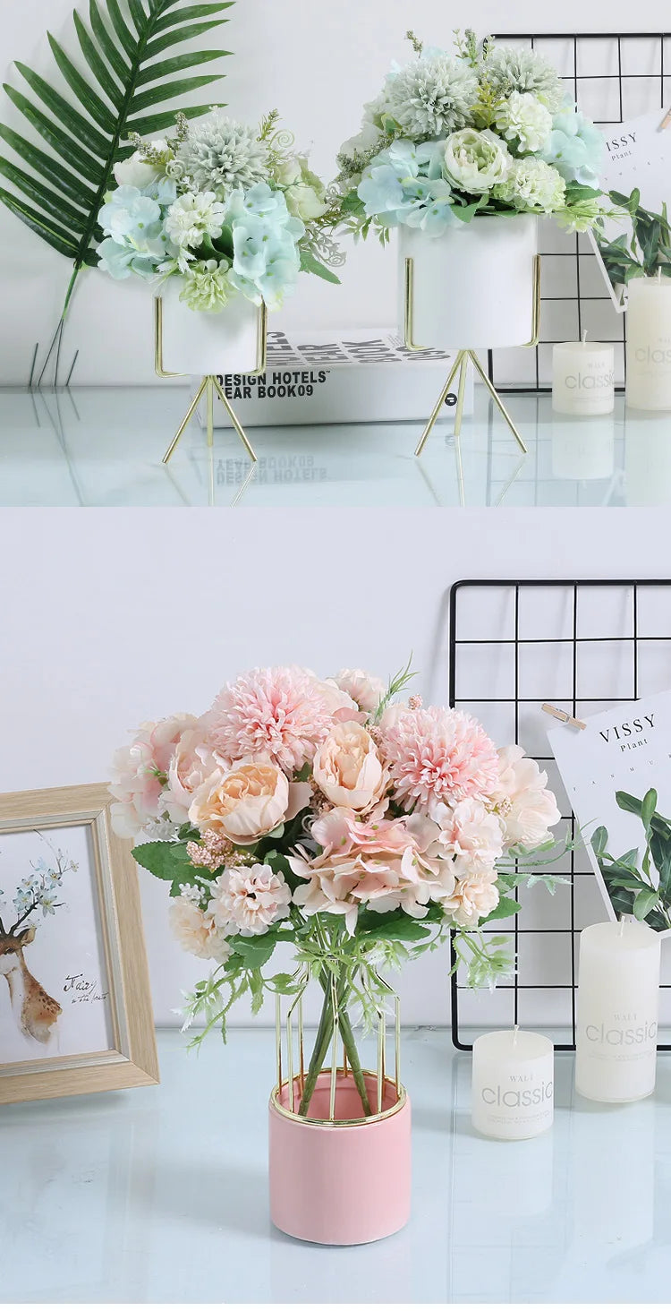 Artificial Flowers Silk Peony For Vase Bride Bouquet Wedding Home Room Table Decoration Fake Floral Hydrangea Gifts