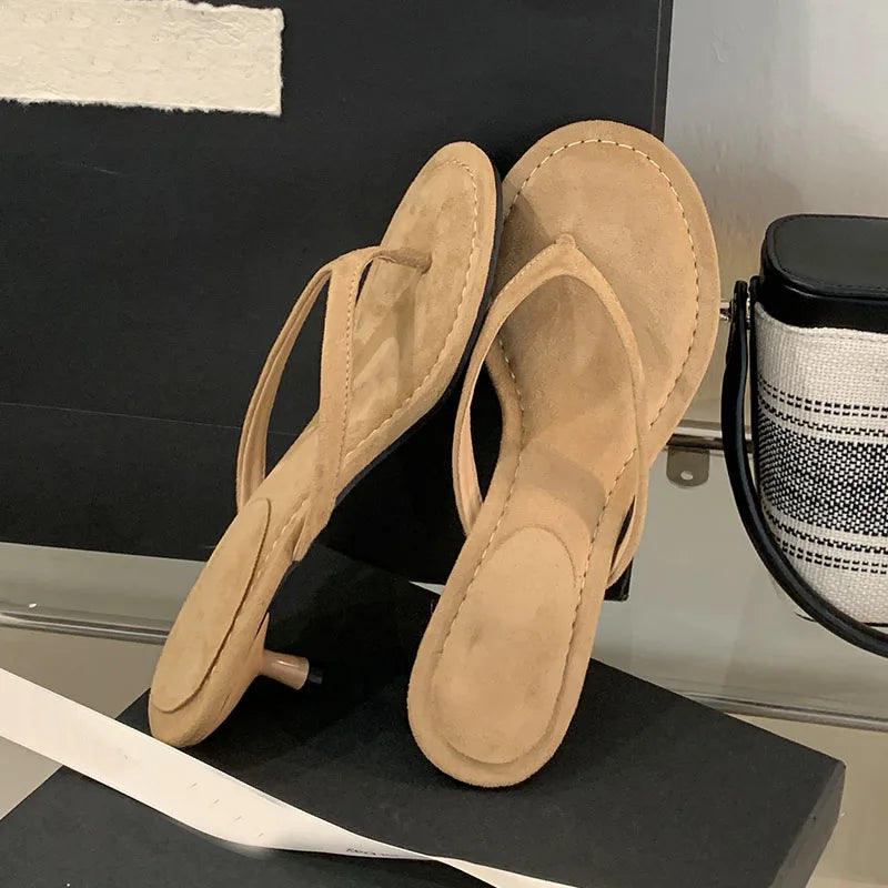 Fashion Round Toe Women Thin Heels Slippers Slides Female Flip flops Sandals Spring Summer Ladies Heeled Slippers Shoes Pumps