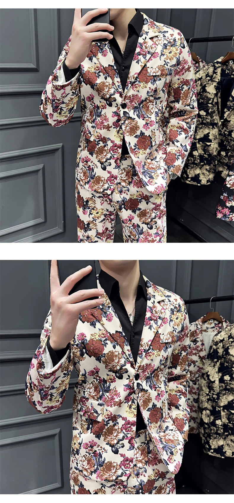 Suit (Blazer+ Pants) Men's Fashion Gentleman Slim Fit Business Outdoor Printed Gentleman Fine Cotton Wedding Work Casual Suit