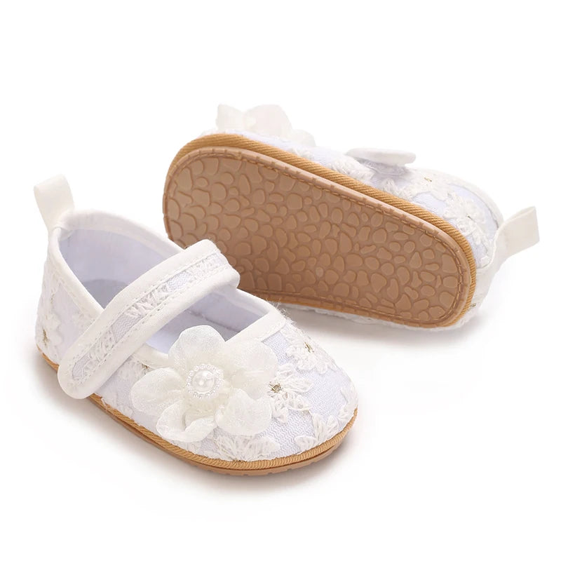 VALEN SINA 0-18 Months Newborn Girl White Baptism Shoes Bow Non-slip Rubber Soft-Sole Flat PU First Walker Mary Janes