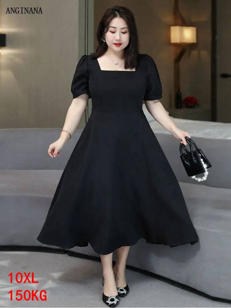 Large size women's 10xl 150kg dress big size 6xl 7XL 8xl 9xl summer aromatic collar short sleeve loose oversized black dress