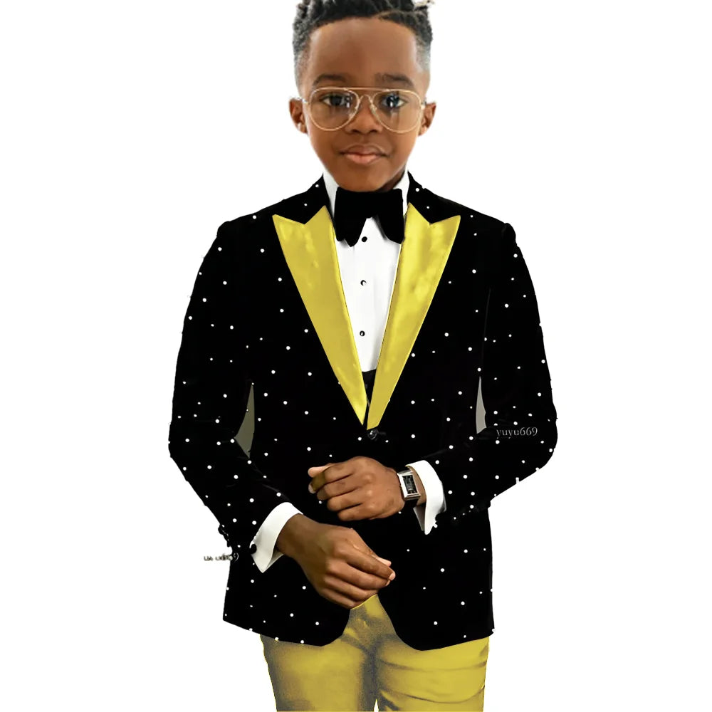 Luxury Beads Boy Wedding Tuxedos Kids Wear Party Prom Slim Fit One Button Suits Custom 2-piece Set