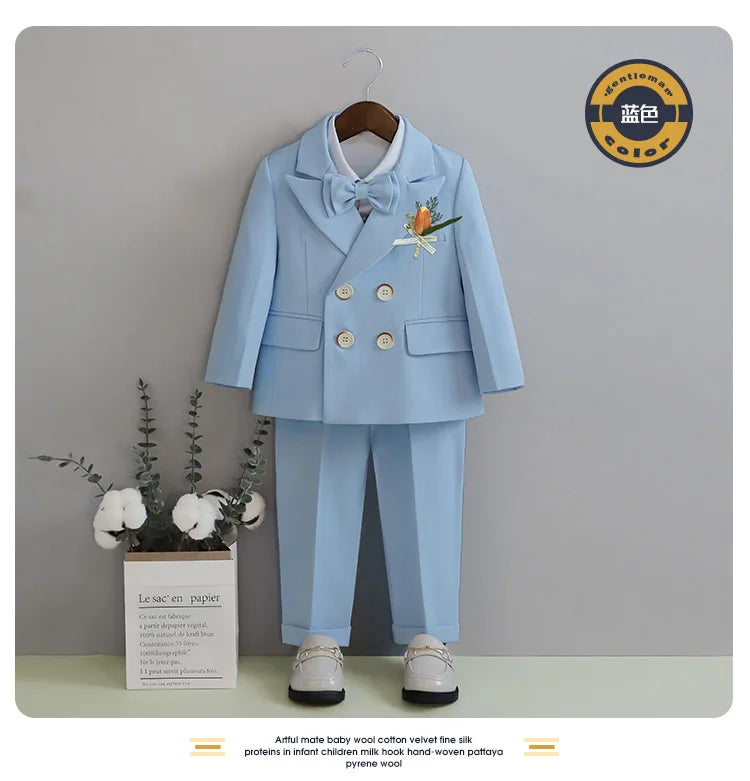 Flower Boys Photography Suit Baby Kids Formal Ceremony Costume Children Birthday Wedding Party Dress Performance Tuxedo Set
