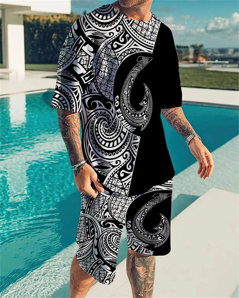 2025 New Men's Tracksuit Sets Short Sleeve T-Shirt Suit Casual Suit Sports Solid Color Streetwear Shorts 2 Piece Male Clothes