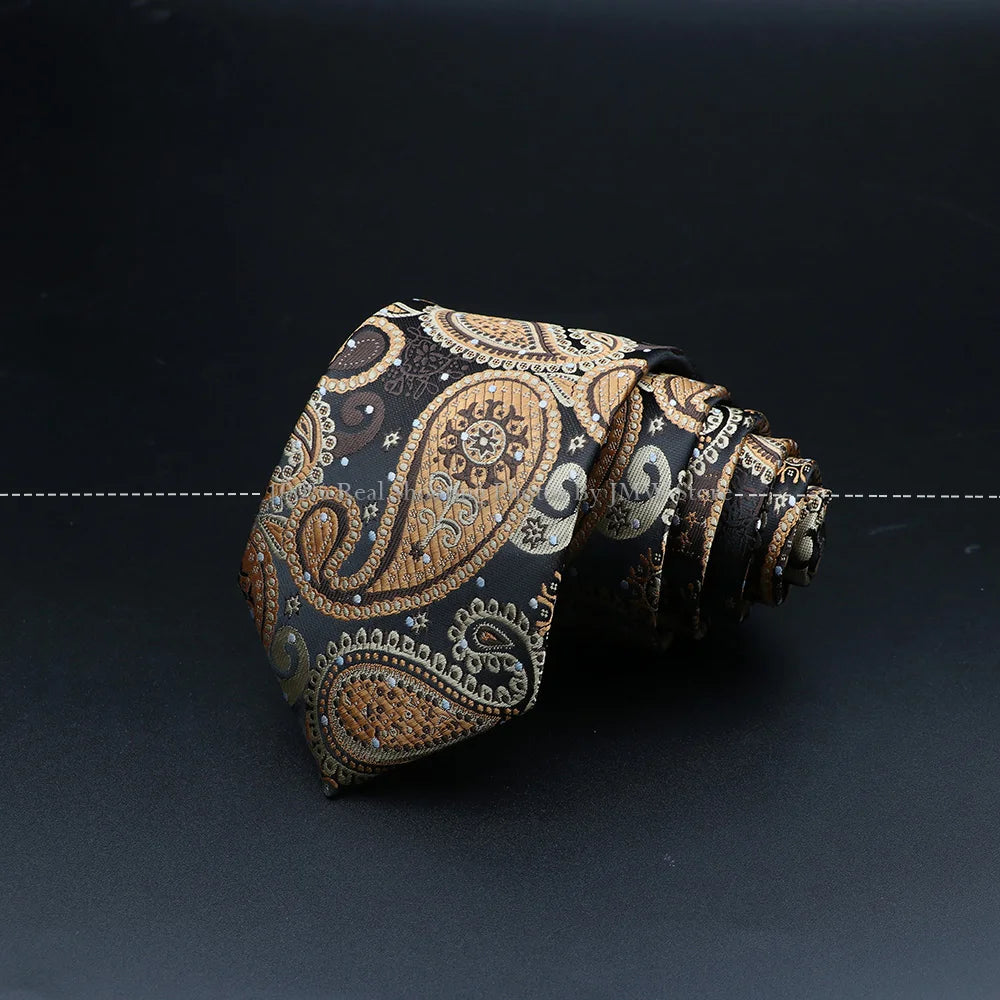 New Design Wedding Men Tie Brown Solid Striped Paisley Flower Neckties Men Business Dropshipping Groom Collar Accessories Gift
