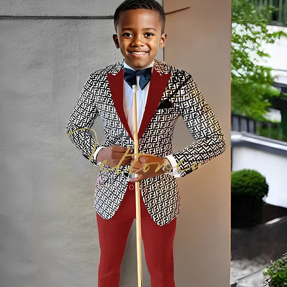 Floral Prom Boy Suits Slim Fit Costume Boy Wedding Tuxedo Terno Blazer 2 PCS Kids Designer Fashion Suit Set (Jacket + Pants)