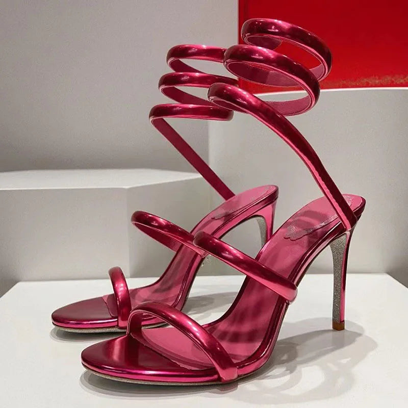 Summer High Heels Gladiator Sandals Women Ankle Snake Twine Around Runway Shoes Woman Stiletto Sandals Woman Sandalias Mujer