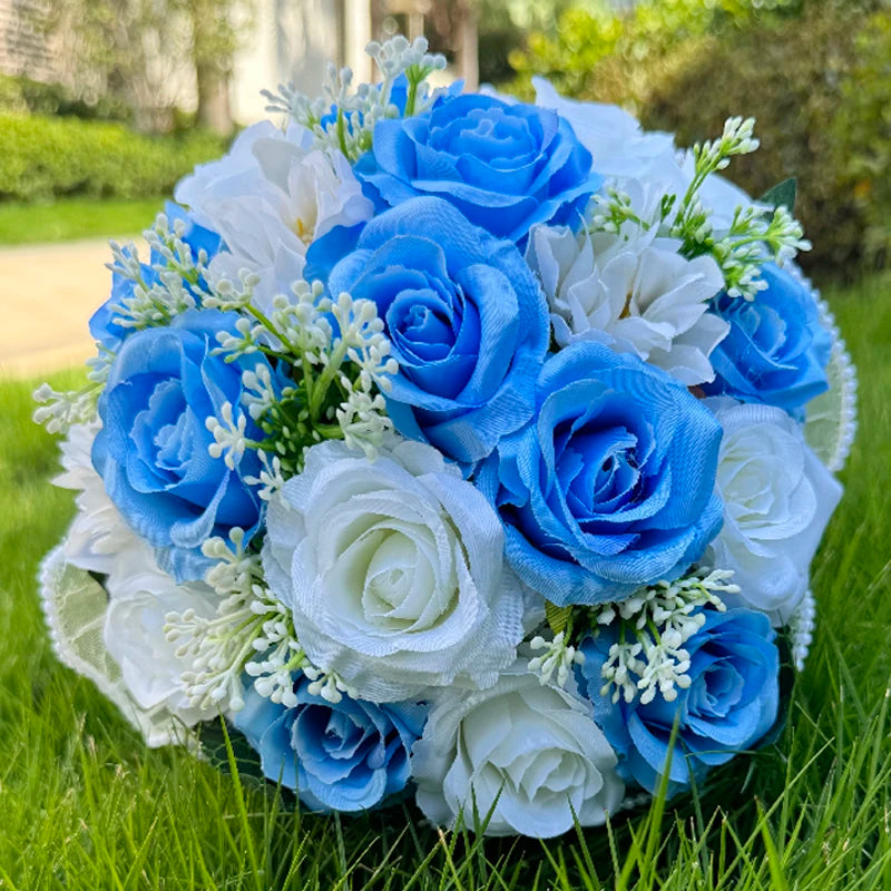 1PC White Rose Bouquets for Bride Bridesmaid Bouquets Wedding Tossing Bouquet photography props Ball Party Valentine's Day Gift