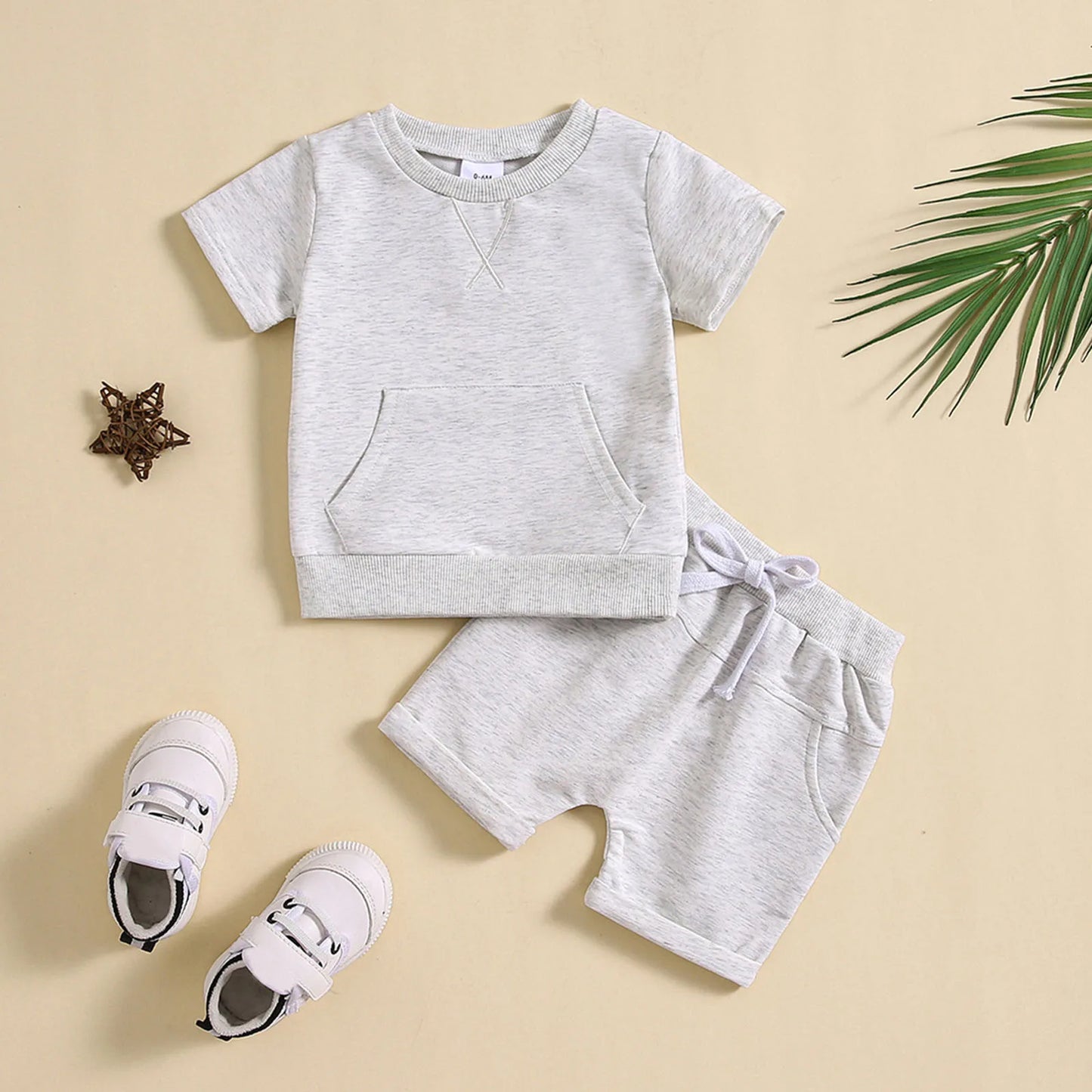 Summer Baby Clothing Set For Boys Clothes Casual Solid Color Short Sleeve Pocket T-shirt with Shorts 2PCS Toddler Infant Outfits