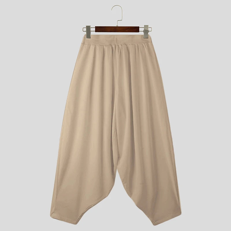 2024 Men Wide Leg Pants Solid Color Elastic Waist Loose Casual Trousers Men Oversize Streetwear Fashion Long Pants S-5XL INCERUN