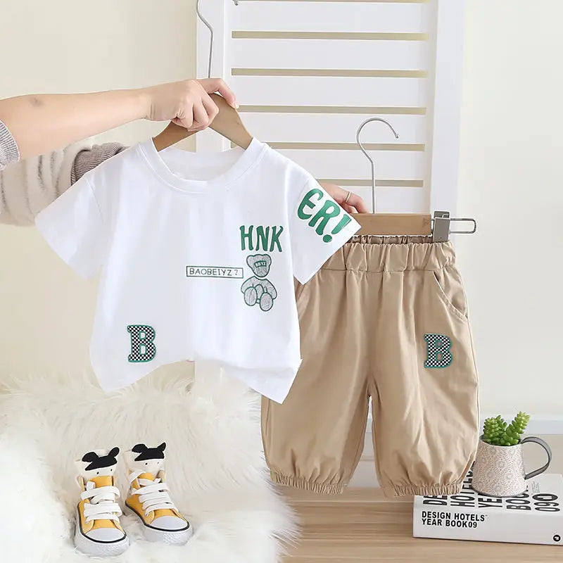 Summer Clothing Children Baby Girls Boys Clothes Short Sleeve Suit PrinteT Shirt Pants 2Pcs/Set Kid Leisure Costume 0-5 Years