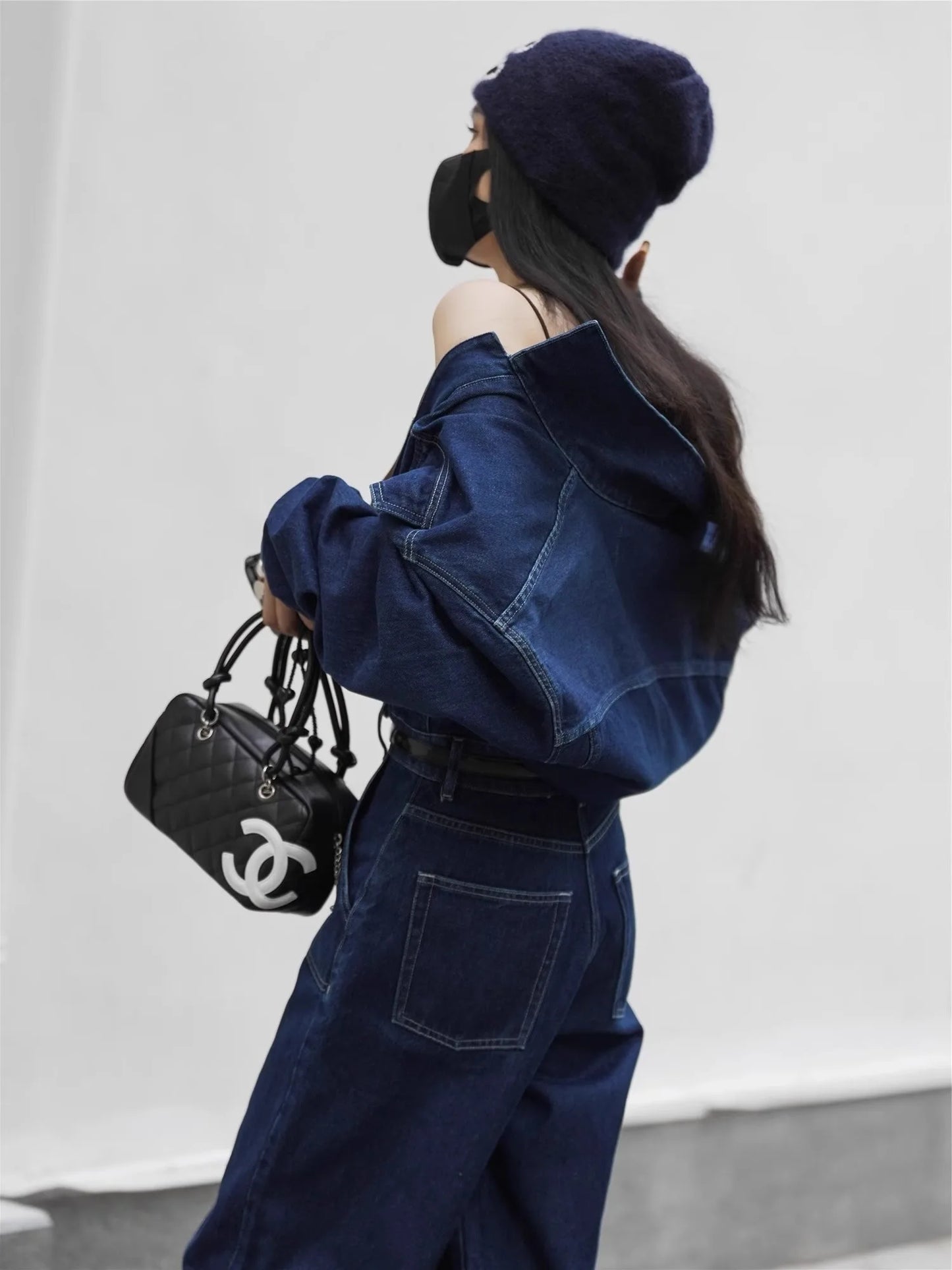 Blue Design Denim Jumpsuit Women'S Spring And Autumn Collar Fashionable Workwear Large Pocket Loose Pants