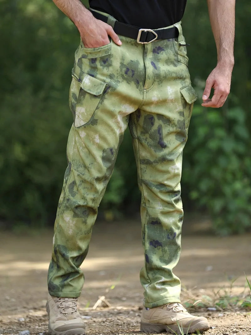 Men's Winter Pants Water Resistant Fleece Lined Snowboard Softshell Tactical Pants with Multi-Pockets Outdoor Work Pants