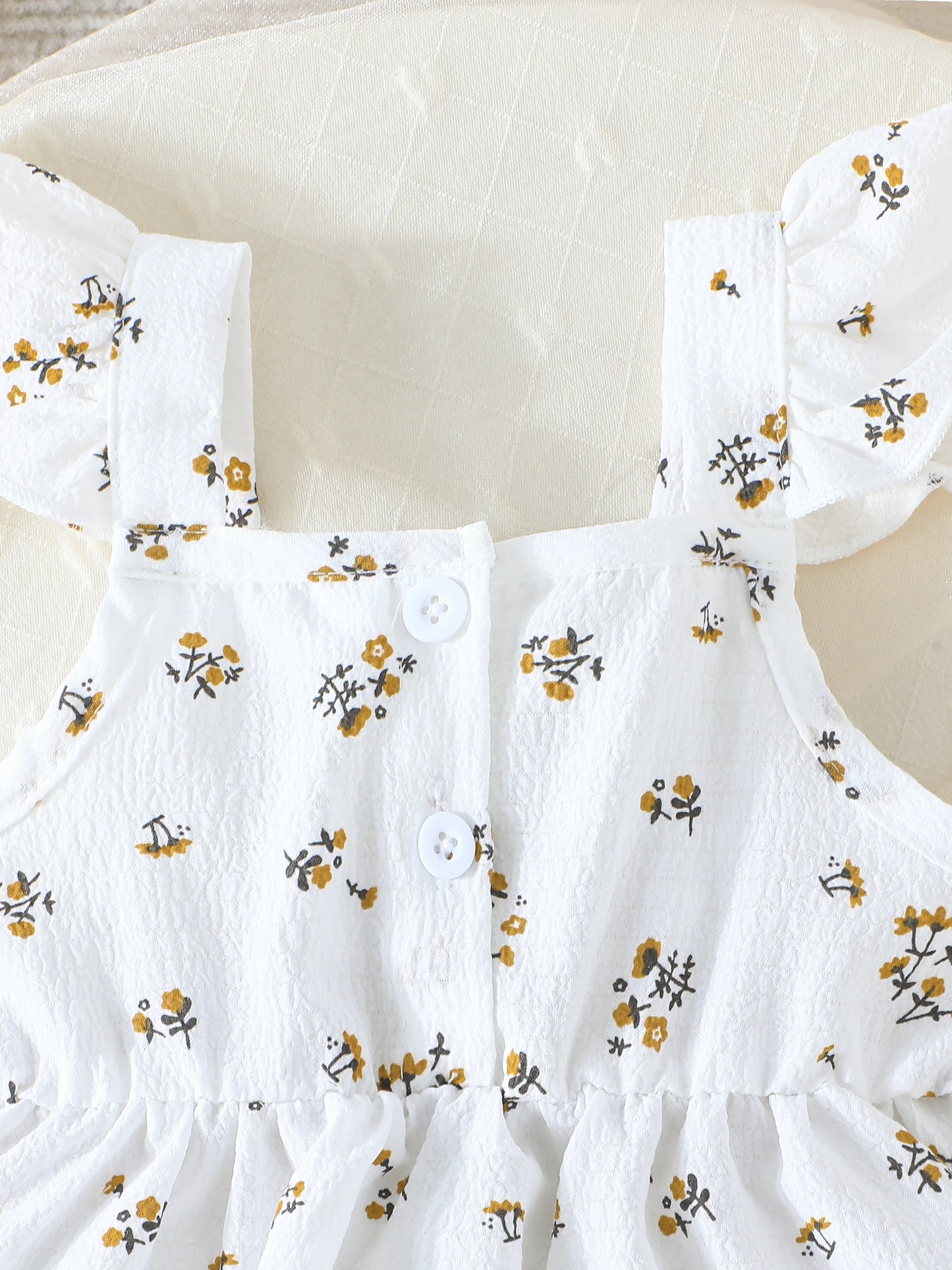 Sweet Girl's Clothing Set - Sleeveless Ruffled - shoulder Blouse with Floral Motifs, Matching Floral - print Shorts, and a Coord