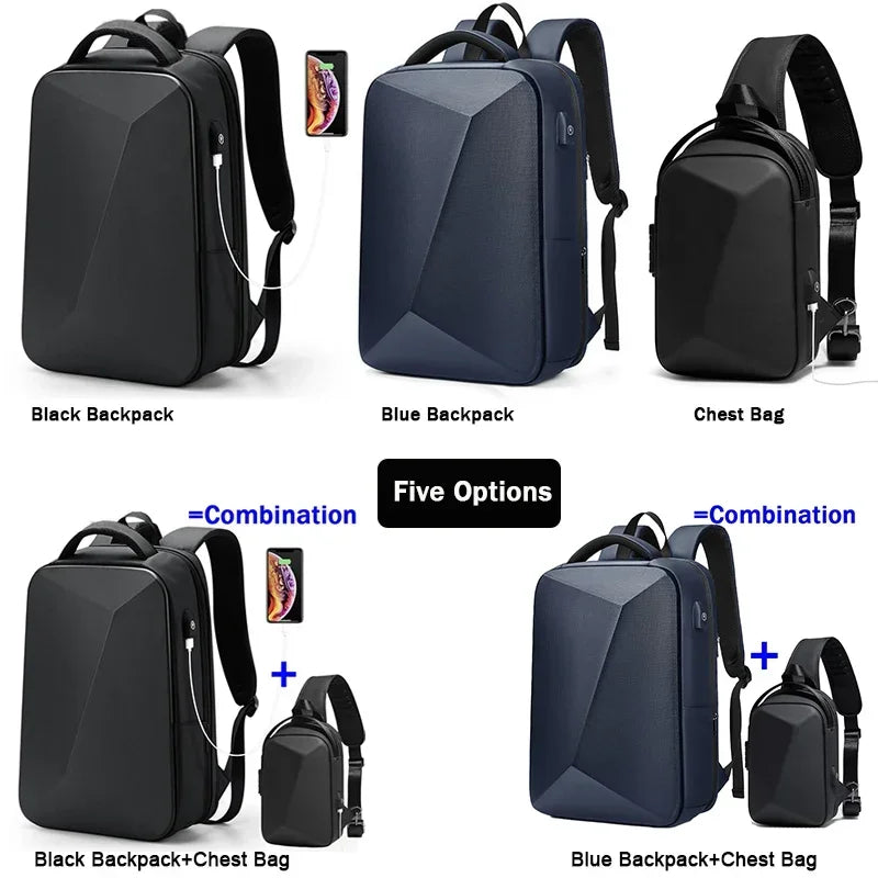 Swiss Men‘s 15.6 Inch Laptop Backpack Expandable PC Hard Shell Bag TSA Anti-theft Waterproof Backpacks USB Business Travel Bag