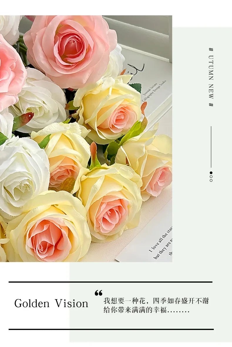 Artificial Roses Velvet Flowers with Long Stem Fake Roses Bouquet DIY for Home Vase Garden Craft Flower Wall Wedding Decoration
