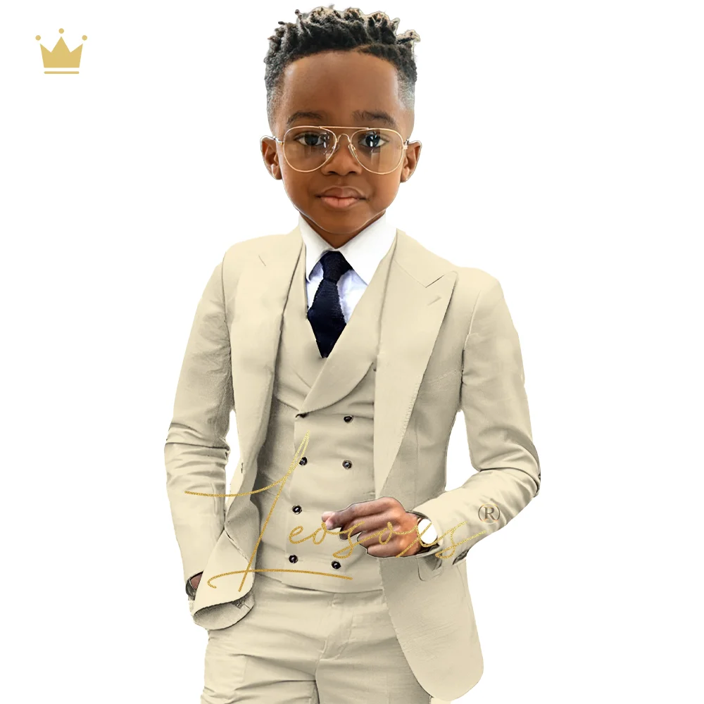 Boys formal suit 3 piece suit (jacket, green collar vest + trousers) custom wedding birthday queue celebration suit