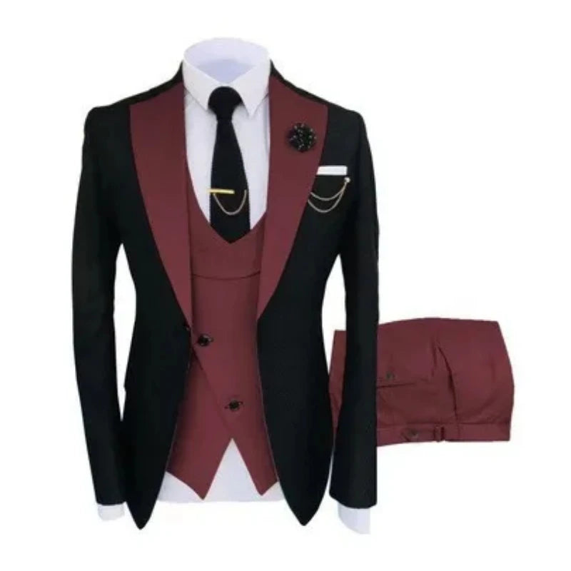 Men Suits 3 Pieces Tailored Best Man Groom Wedding Tuxedo Slim Fit Jacquard Two-color Blazer Jacket Vest Pants Tuxedo Clothing