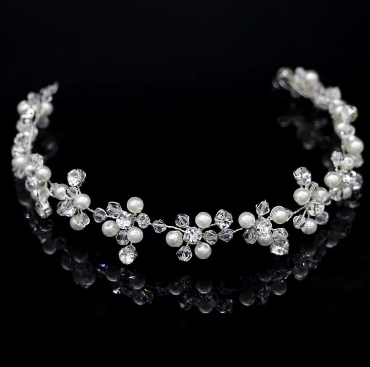 Bridal Bridesmaid Flower Girls Diamante Crystal Pearl Headband Rhinestone Wedding Prom Tiara Women Hair Accessories
