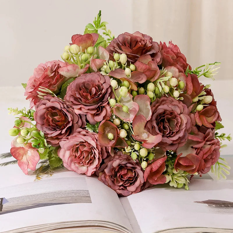 Artificial Hydrangea Flowers Rose Silk Flowers for Wedding Desk Room Party DIY Bouquet Decor Fake Flower Arrangements Home Decor