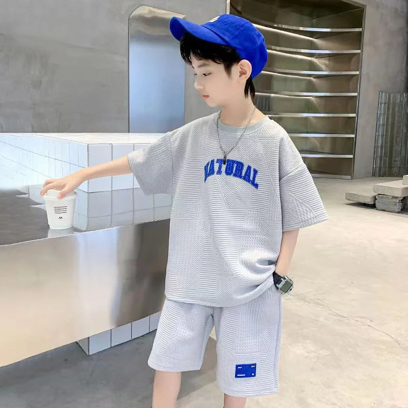 Boys Summer Casual Sets Thin Handsome T-shirt + Loose Shorts 2Pcs Kids Sportswear Loungewear Outfit Teenager Suit 5-14 Years