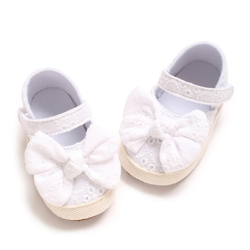 VALEN SINA 0-18 Months Newborn Girl White Baptism Shoes Bow Non-slip Rubber Soft-Sole Flat PU First Walker Mary Janes