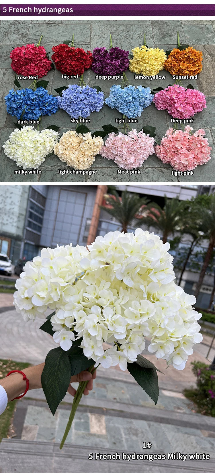 5 Heads Hydrangea Bouquet Silk Artificial Flowers for Party Wedding Living Room Decoration Accessories Home Decor Fake Flowers